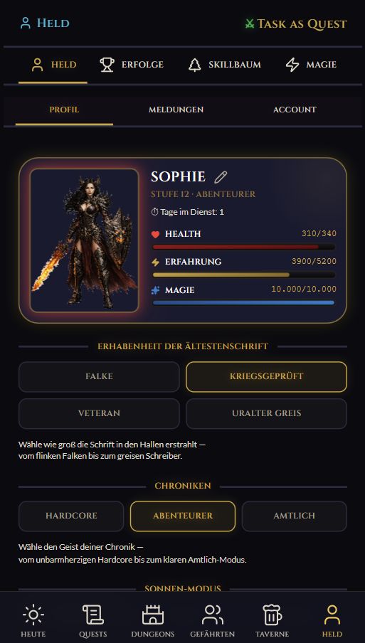 Held-Profil von Sophie auf Level 12