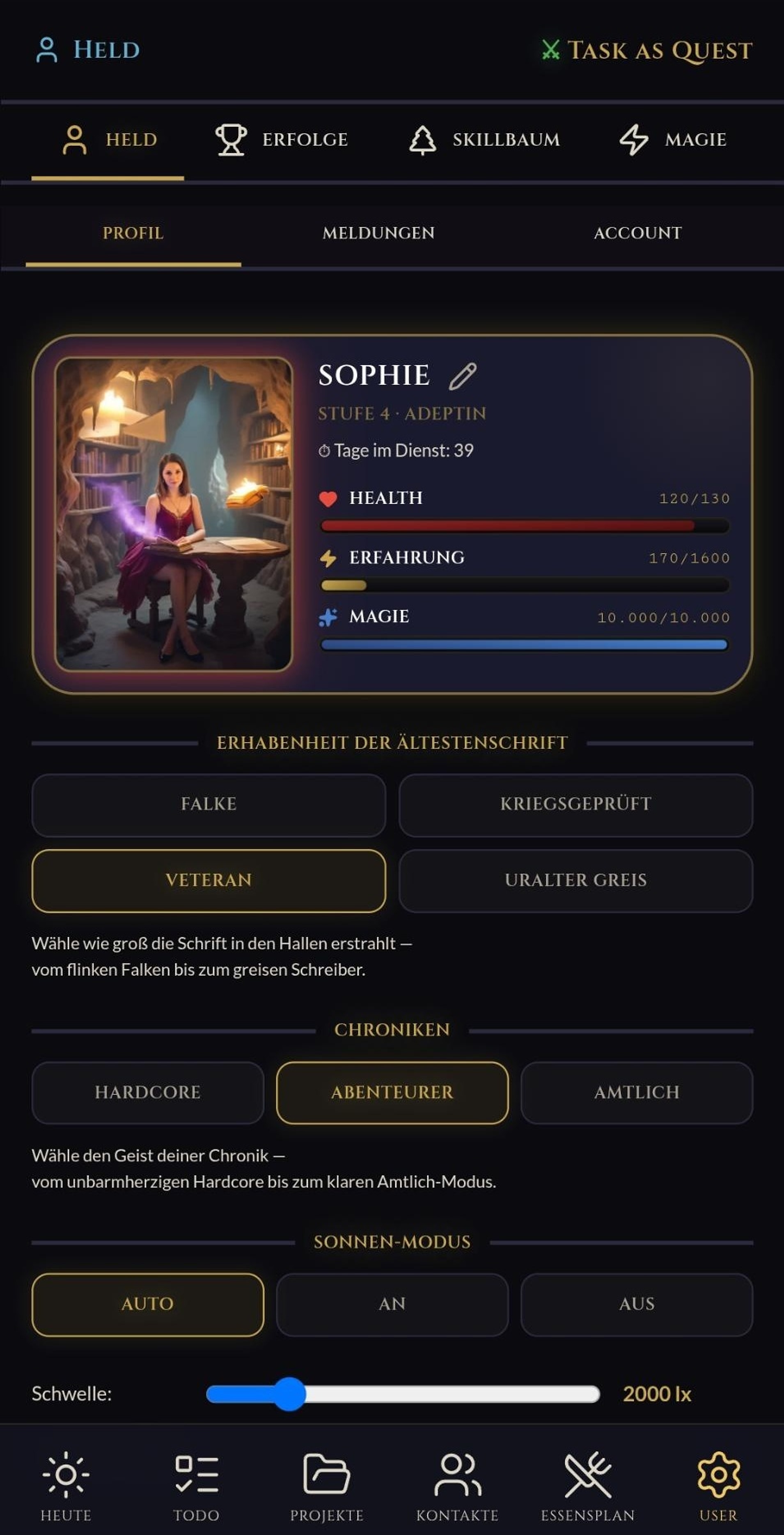 TaskAsQuest Held-Profil von Sophie