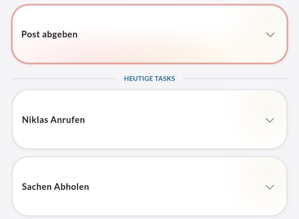 Task-Modus: Heute-Liste mit Tasks und Erledigt-Bereich